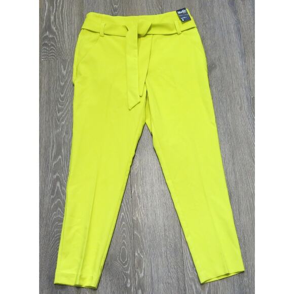 7th AVENUE *NWT* MADIE PANT Crop Belted Size 8 Womens Neon Yellow Boho Hippie - Picture 1 of 15